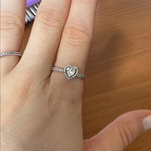 Pandora Silver Heart Ring with Sparkling Stones SZ 8